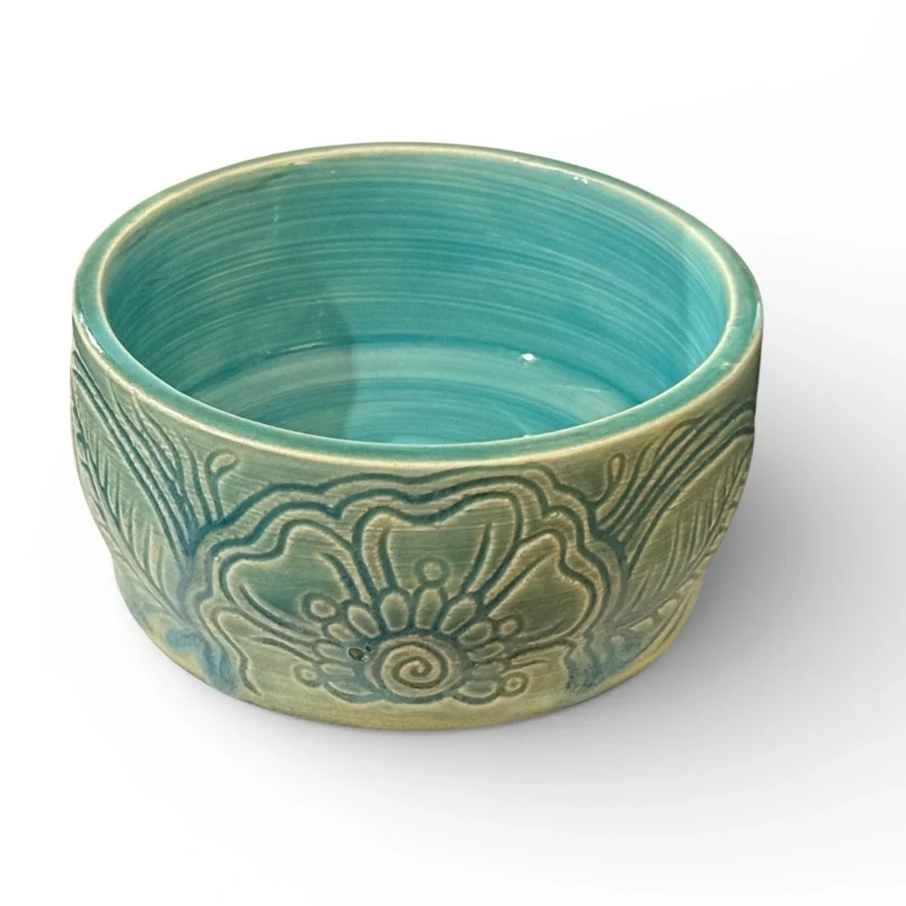 Vintage Studio Artisan Handmade Glazed Ceramic Turquoise Blue Jewelry Dish